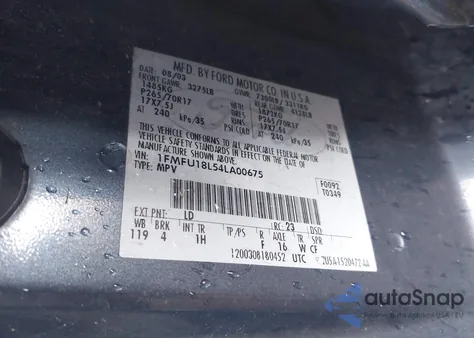 2004 Ford Expedition Eddie Bauer из США, поврежденный, VIN 1FMFU18L54LA00675